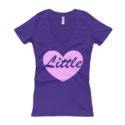 "little" pink heart with transparent font v-neck