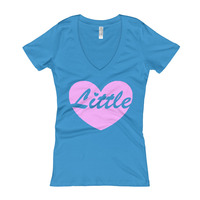 "Little" Pink Heart with Transparent Font V-Neck - Thumbnail 4