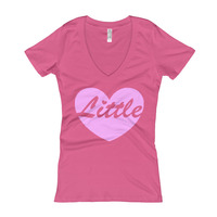 "Little" Pink Heart with Transparent Font V-Neck - Thumbnail 5