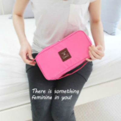 Hot pink color travel use multiple pocket packing pouch good for underwear