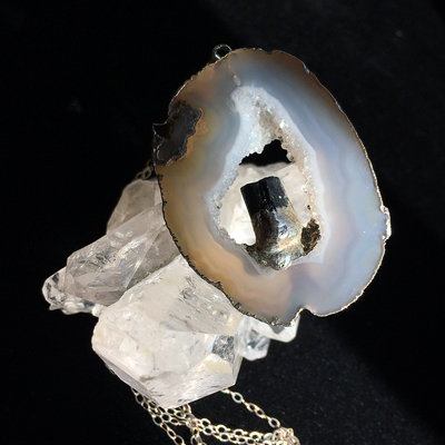 Druzy agate & tourmaline necklace