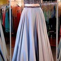 Glamorous Two Piece High Neck Open Back Long Prom Dress with Beading,PD3900462 - Thumbnail 4