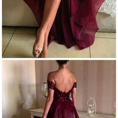 High-low prom dress,asymmetrical prom dresses, appliques lace backless prom dresses, pd3900453