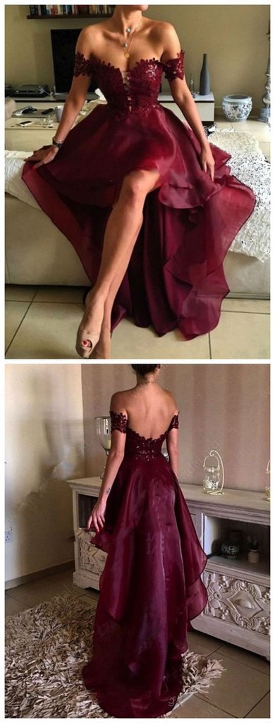 High-low Prom Dress,Asymmetrical Prom Dresses, Appliques Lace Backless Prom Dresses, PD3900453