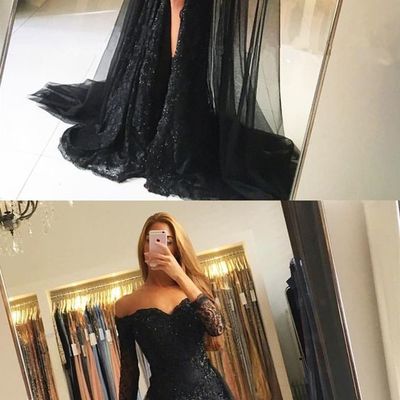 Elegant off the shoulder lace mermaid evening dresses with 3/4 sleeves,pd3900427 - Thumbnail 4