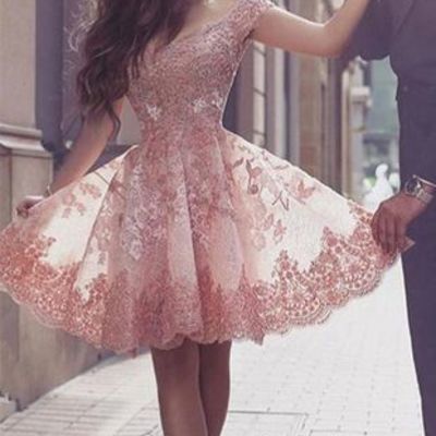Short sleeve prom dress,short dress,lace bridesmaid dress short tulle prom dress,a-line prom dress,homecoming dress - Thumbnail 3