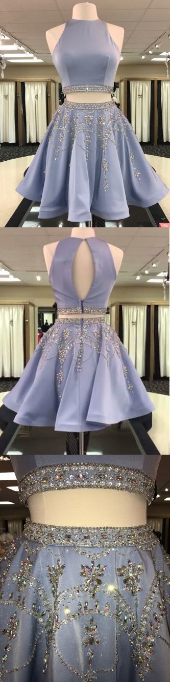 A-line Jersey Halter 2 Piece Bridesmaid Dresses,short prom dresses,Bridesmaid Dresses,short prom dresses,PD3900411