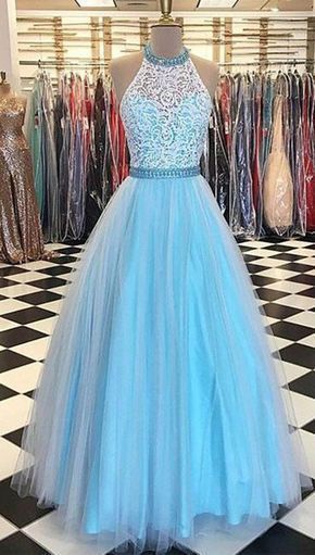 A Line Halter Lace Bodice Prom Gown,Long Tulle Sleeveless Long Evening Dresses,long prom dresses,PD3900408