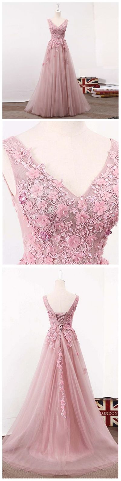 Blush Pink V Neckline Two Straps Lace Evening Prom Dresses, 2018 Party Prom Dress, Custom Long Prom Dresses,Prom Dresses,PD3900406