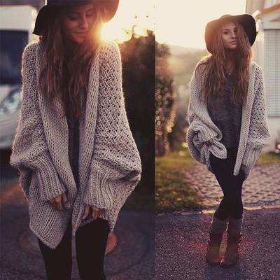 LOOSE BAT SLEEVE KNIT CARDIGAN SWEATER JACKET