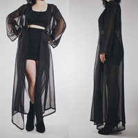 CLAIMED @skully_mean - Vintage 80s Black Sheer Flowy Multi-Way Dressing Gown  - Thumbnail 3