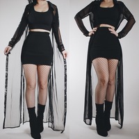 CLAIMED @artist.lolita - Vintage 90s Sheer Slim Maxi Duster Cardigan with Velvet Collar  - Thumbnail 1