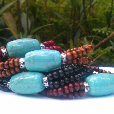 Wood beaded bracelets w/ turquoise charm
