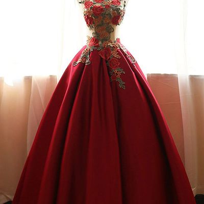 Ball gown prom dresses,rose applique prom gown,a-line evening dress,long prom dresses,pd3900254 - Thumbnail 3