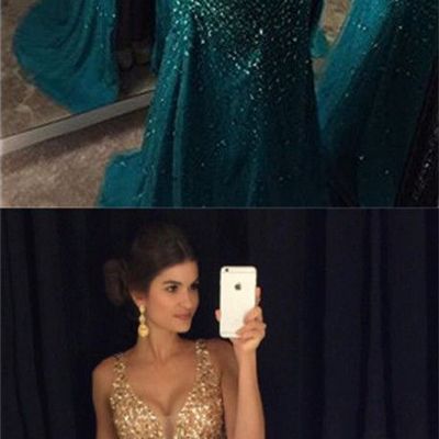 Sheath scoop open back turquoise chiffon prom dress with sequins rhinestones,pd3900248
