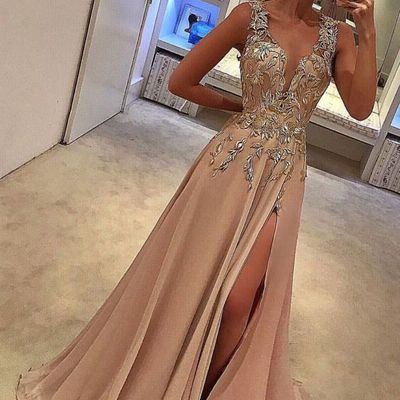 Deep v neck prom dresses, long prom dresses, dresses for women, women's prom dresses ,pd3900243 - Thumbnail 3