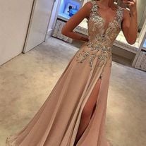 deep v neck prom dresses, long prom dresses, dresses for women, women's prom dresses ,PD3900243