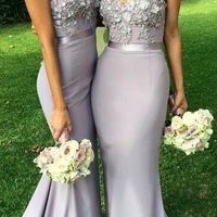 legant Chiffon Long Mermaid Bridesmaid Dress Light Grey Sweetheart Appliques Beaded Evening Dresses,PD3900174 - Thumbnail 1