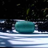 Wood Beaded Bracelets w/ Turquoise Charm - Thumbnail 1