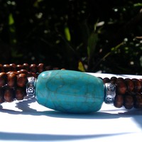 Wood Beaded Bracelets w/ Turquoise Charm - Thumbnail 4