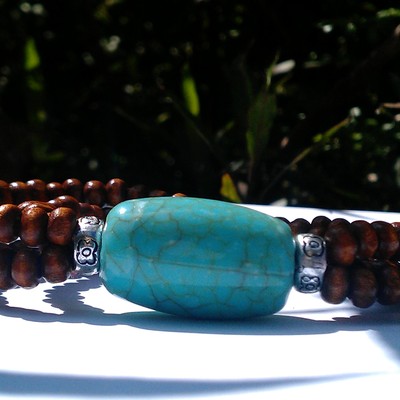 Wood beaded bracelets w/ turquoise charm