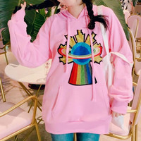 Harajuku Shiny Galaxy Planet Embroidered Hoodie Sweatshirt - Thumbnail 4