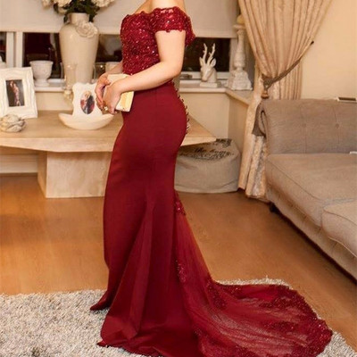 Glam burgundy off shoulder prom dresses, lace party dresses, formal gowns