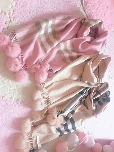 Pom pom checkered scarf