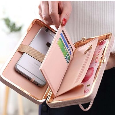 High quality bowknot design women long wallet card holder cellphone pocket money bag clutch