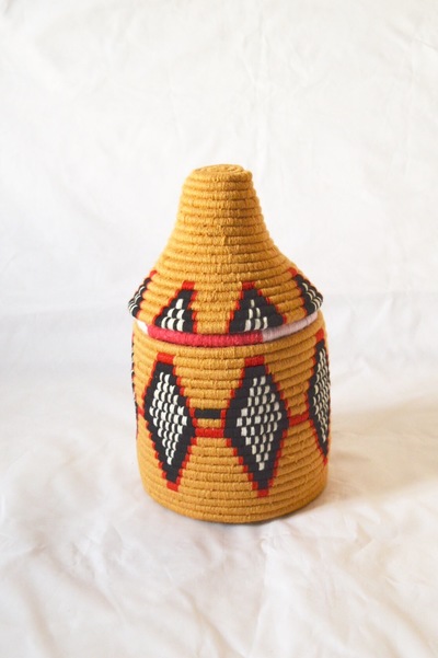   Berber Basket Handwoven Vintage Moroccan Wool Lidded Basket