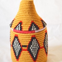   Berber Basket Handwoven Vintage Moroccan Wool Lidded Basket - Thumbnail 1