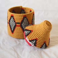   Berber Basket Handwoven Vintage Moroccan Wool Lidded Basket - Thumbnail 2