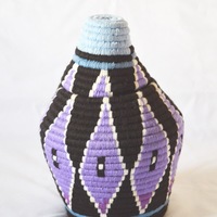  Berber Basket Handwoven Vintage Moroccan Wool Lidded Basket - Thumbnail 1