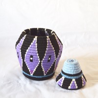  Berber Basket Handwoven Vintage Moroccan Wool Lidded Basket - Thumbnail 2