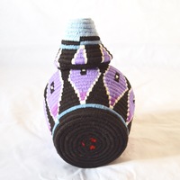  Berber Basket Handwoven Vintage Moroccan Wool Lidded Basket - Thumbnail 4