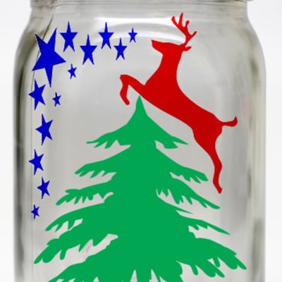 Customized large mason jar christmas scene vinyl lettering 