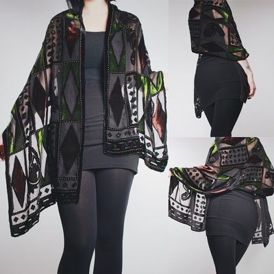 Reserved for @branchesandpetals - vintage 90s "stained glass" velvet burnout shawl 