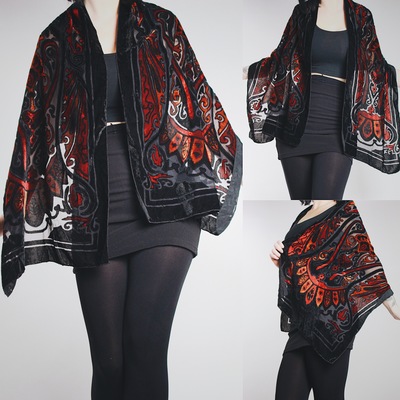 Reserved for @abbyhempel - vintage 90s "phoenix" velvet burnout shawl 