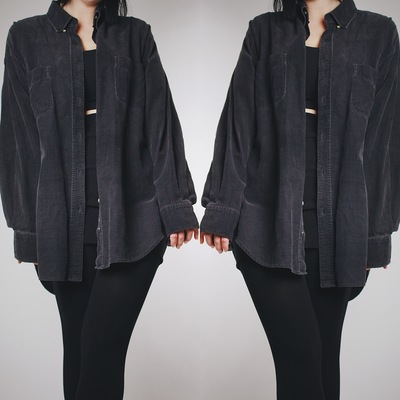 Reserved for @mortuarydrape - vintage 90s faded black/gray corduroy button down shirt 