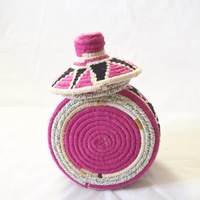  SOLD SOLD SOLD Berber Basket Handwoven Vintage Moroccan Wool Lidded Basket - Thumbnail 5