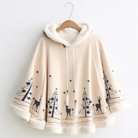 Harajuku Christmas elk printed hoodie cloak  - Thumbnail 1