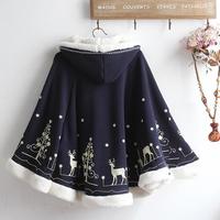 Harajuku Christmas elk printed hoodie cloak  - Thumbnail 2