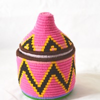  SOLD SOLD SOLD Berber Basket Handwoven Vintage Moroccan Wool Lidded Basket - Thumbnail 1