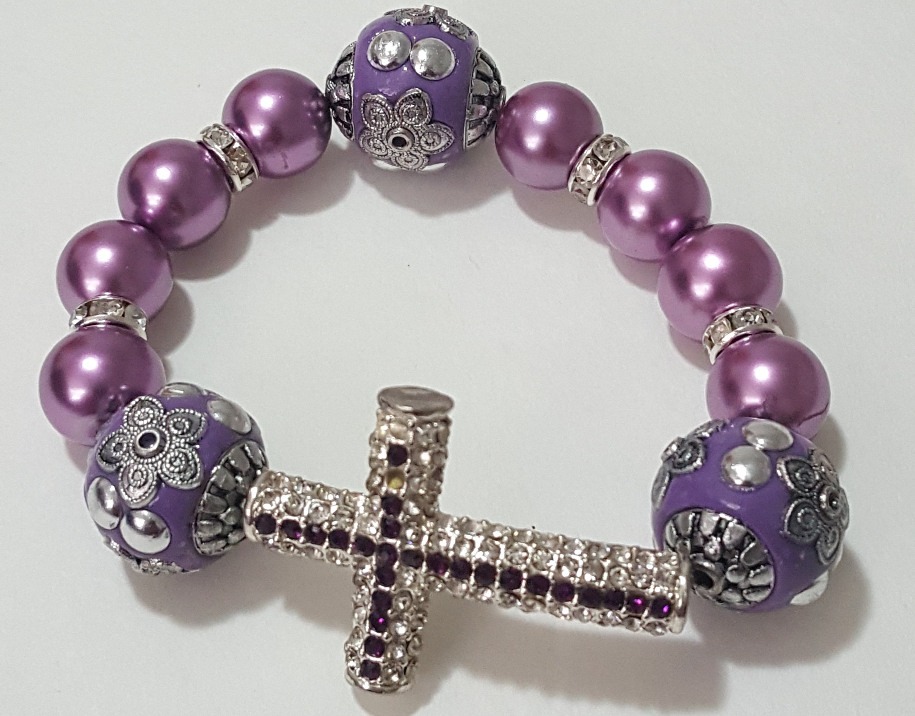 Purple Bracelet with Cross Accent