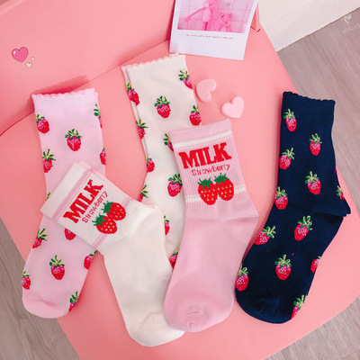 5 Pairs Milk Strawberry Socks