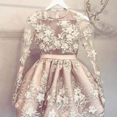 2018 cheap a line short prom dress, long sleeve evening dress,pd1913