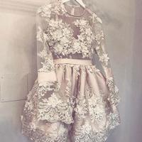 2018 cheap A line short prom dress, long sleeve evening dress,PD1913 - Thumbnail 1