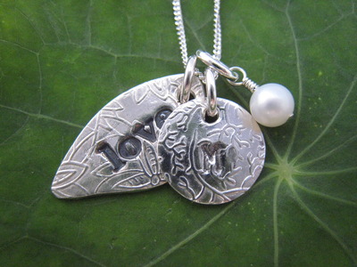 Love leaf necklace, initial, pearl