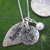 Love Leaf Necklace, Initial, Pearl - Thumbnail 1