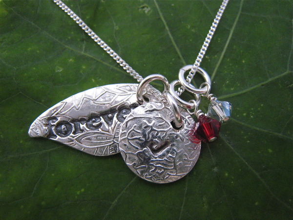 Forever Leaf Necklace, Initial, couples birthstones